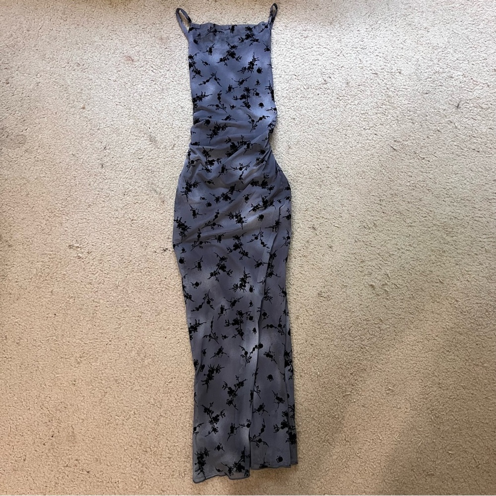 Grey Floral Midi Dress